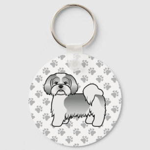 Silver and White Lhasa Apso Niedlicher Cartoon Dog Schlüsselanhänger