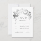 Silver and White Peonies Laurel Wedding RSVP Cards (Vorderseite)