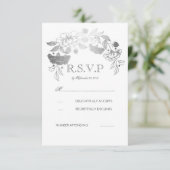 Silver and White Peonies Laurel Wedding RSVP Cards (Stehend Vorderseite)