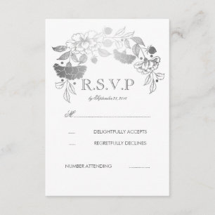 Silver and White Peonies Laurel Wedding RSVP Cards Karte