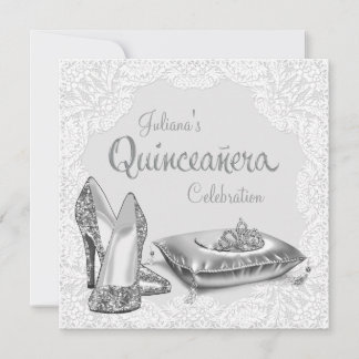 Silver and White Princess Quinceanera Einladung