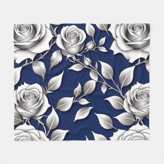 Silver And White Roses Fleecedecke (Vorderseite (Horizontal))