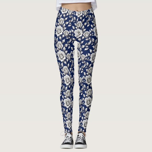 Silver And White Roses Leggings (Vorderseite)