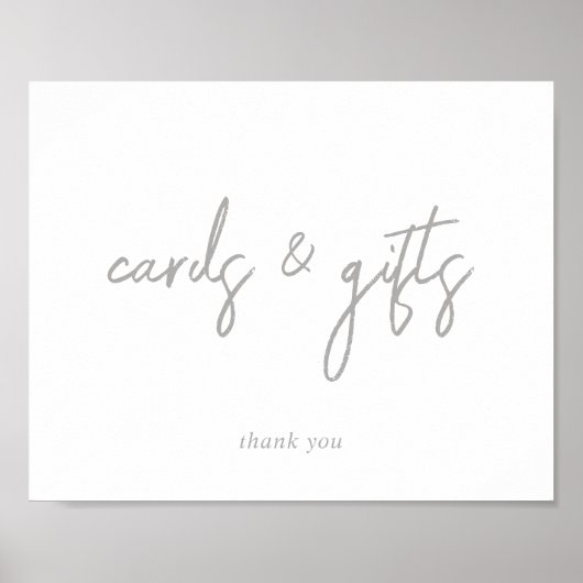 Silver and White Script Cards and Gifts Sign Poster (Vorne)