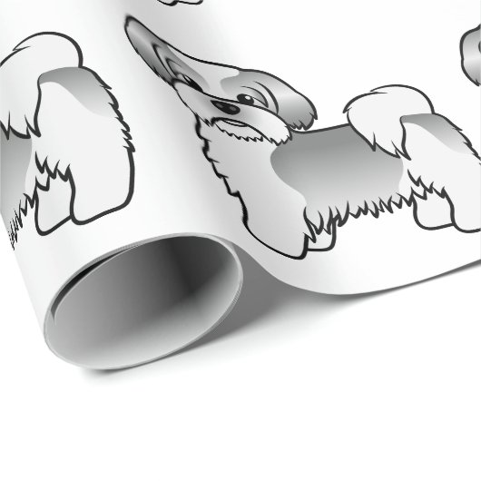 Silver and White Shih Tzu Cartoon Dog Muster Geschenkpapier (Rolleneckpunkt)