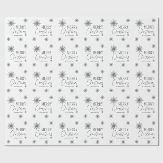 Silver and White Snowflake Script Weihnachten Geschenkpapier (Flach)