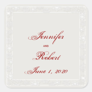 Silver and White Snowflake Wedding Umschlag Aufkle Quadratischer Aufkleber