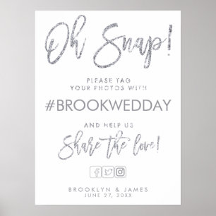Silver and White Wedding Hashtag Sign Poster