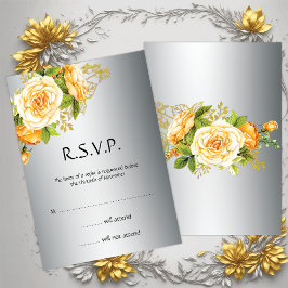 Silver and Yellow Roses Wedding RSVP Einladung