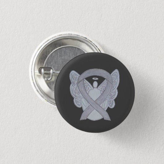 Silver Angel Awareness Ribbon Custom Art Buttone Button (Vorne & Hinten)