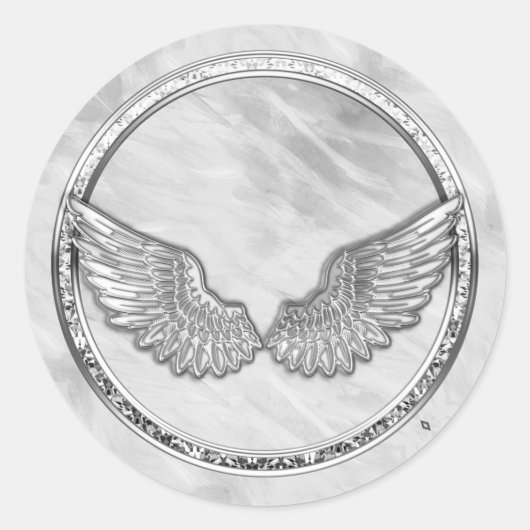 Silver Angel Wings Classic Round Runder Aufkleber (Vorderseite)