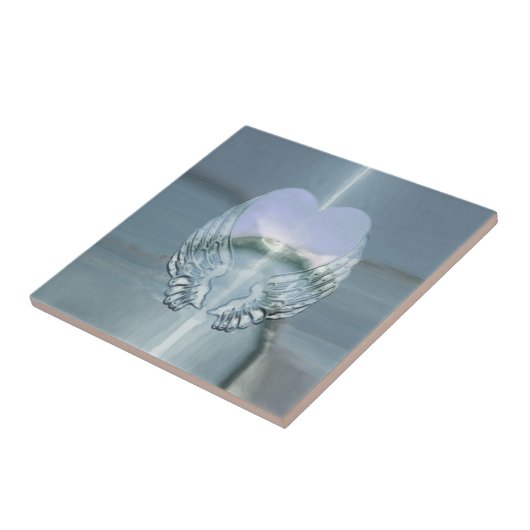 Silver Angel Wings um ein Herz gewickelt Fliese (Seite)