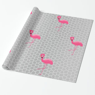 Silver Animal Print Flamingo BIRTHDAY WEDD WRAP Geschenkpapier