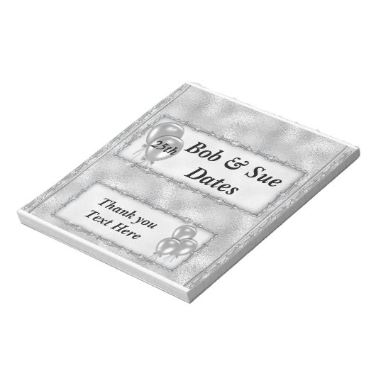 Silver Anniversary Candy Bar Wrappers Gastgeschenk Notizblock (Rotiert)