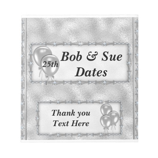 Silver Anniversary Candy Bar Wrappers Gastgeschenk Notizblock (Vorderseite)