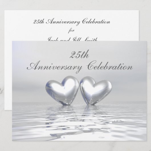 Silver Anniversary Hearts Einladung (Vorne/Hinten)