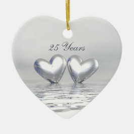 Silver Anniversary Hearts Keramik Ornament
