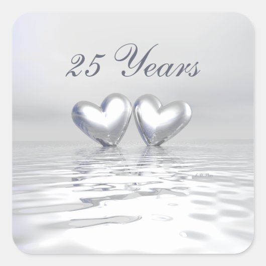 Silver Anniversary Hearts Quadratischer Aufkleber (Vorderseite)