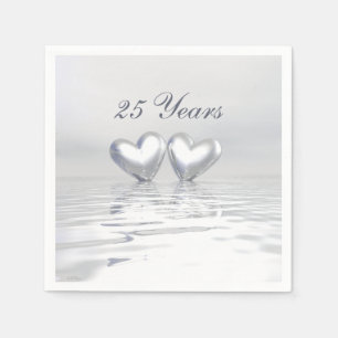 Silver Anniversary Hearts Serviette
