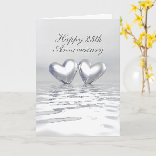 Silver Anniversary Hearts (Tall) Karte (Gelbe Blume)