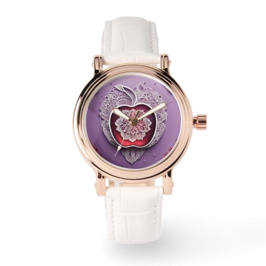 Silver Apple Lace AI art Armbanduhr (Vorderseite)