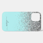 Silver Aqua Aquamarin Blue Girl Glitzer Monogram C Case-Mate iPhone Hülle (Rückseite (Horizontal))