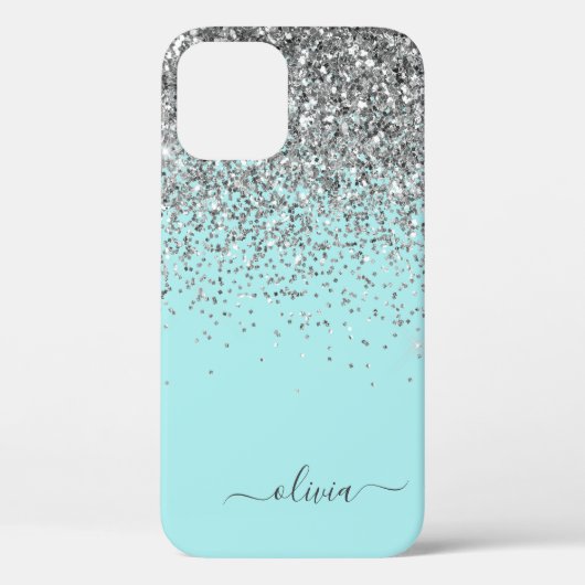 Silver Aqua Aquamarin Blue Girl Glitzer Monogram C Case-Mate iPhone Hülle (Rückseite)