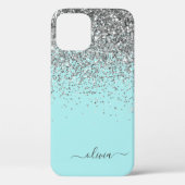 Silver Aqua Aquamarin Blue Girl Glitzer Monogram C Case-Mate iPhone Hülle (Rückseite)