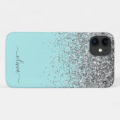 Silver Aqua Aquamarin Blue Girl Glitzer Monogram Case-Mate iPhone Hülle (Rückseite (Horizontal))