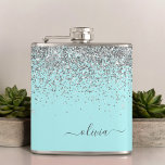 Silver Aqua Aquamarin Blue Girl Glitzer Monogram Flachmann<br><div class="desc">Silber und Aquamarine Aqua Blue Imitats Sparkle Glitzer Monogram Name und Initial Party Flask. Das macht den perfekten 16 Geburtstag,  Hochzeit,  Brautparty,  Jubiläum,  Babydusche oder Junggeselinnen-Abschied Geschenk für jemanden,  der Lieben glamourösen Luxus und schicke Stile.</div>