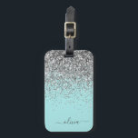 Silver Aqua Aquamarin Blue Girl Glitzer Monogram Gepäckanhänger<br><div class="desc">Silber und Aquamarin Aqua Blue Sparkle Glitzer Monogram Name and Initial Pillow. Das Gepäcksack-Anhänger macht den perfekten 16 Geburtstag,  Hochzeit,  Brautparty,  Babydusche oder Junggeselinnen-Abschied Geschenk für jemanden,  der sein Zimmer stilvoll dekoriert.</div>
