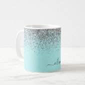 Silver Aqua Aquamarin Blue Girl Glitzer Monogram Kaffeetasse (Vorderseite Links)