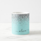 Silver Aqua Aquamarin Blue Girl Glitzer Monogram Kaffeetasse (Mittel)