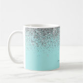 Silver Aqua Aquamarin Blue Girl Glitzer Monogram Kaffeetasse (Links)
