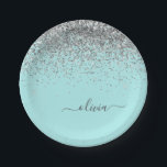 Silver Aqua Aquamarin Blue Girl Glitzer Monogram Pappteller<br><div class="desc">Silver und Aqua Aquamarin Blue Sparkle Glitzer Monogram Name und Initial Party Teller. Das macht den perfekten 16 Geburtstag,  Hochzeit,  Brautparty,  Jubiläum,  Babydusche oder Junggeselinnen-Abschied Geschenk für jemanden,  der Lieben glamourösen Luxus und schicke Stile.</div>