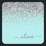 Silver Aqua Aquamarin Blue Girl Glitzer Monogram Quadratischer Aufkleber<br><div class="desc">Silver und Aqua Aquamarin Blue Sparkle Glitzer Monogram Name Paper Party Sticker Address Labels. Das macht den perfekten 16 Geburtstag,  Hochzeit,  Brautparty,  Jubiläum,  Babydusche oder Junggeselinnen-Abschied Geschenk für jemanden,  der Lieben glamourösen Luxus und schicke Stile.</div>