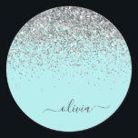 Silver Aqua Aquamarin Blue Girl Glitzer Monogram Runder Aufkleber<br><div class="desc">Silver und Aqua Aquamarin Blue Sparkle Glitzer Monogram Name und Initial Paper Party Sticker Address Labels. Das macht den perfekten 16 Geburtstag,  Hochzeit,  Brautparty,  Jubiläum,  Babydusche oder Junggeselinnen-Abschied Geschenk für jemanden,  der Lieben glamourösen Luxus und schicke Stile.</div>