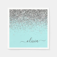 Silver Aqua Aquamarin Blue Girl Glitzer Monogram