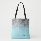 Silver Aqua Aquamarin Blue Girl Glitzer Monogram Tasche (Vorderseite)