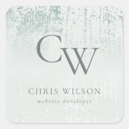 Silver Aqua Aquamarin gebürstetes Metallic Monogra Quadratischer Aufkleber