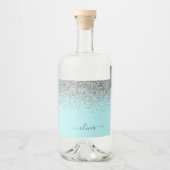 Silver Aqua Blue Aquamarin Glitzer Monogram Alkoholflaschenetikett (Vorderseite)