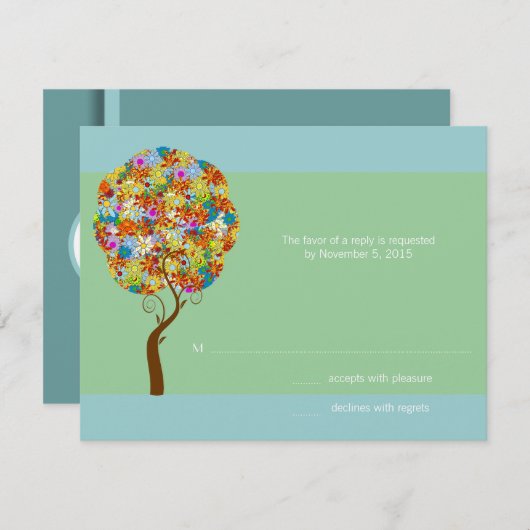 Silver Aqua Blue Blume Liebe Tree Hochzeit Einladu RSVP Karte (Vorne/Hinten)