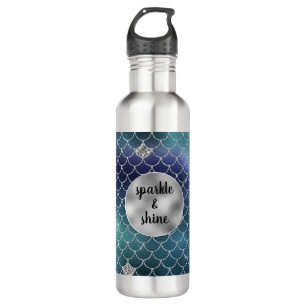 Silver Aqua Blue Mermaid Glitz Edelstahlflasche