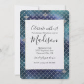 Silver Aqua Blue Mermaid Glitz Einladung (Vorderseite)