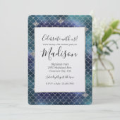 Silver Aqua Blue Mermaid Glitz Einladung (Stehend Vorderseite)
