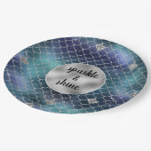 Silver Aqua Blue Mermaid Glitz Pappteller (Schrägansicht)