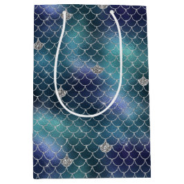 Silver Aqua Blue Mermaid Mittlere Geschenktüte