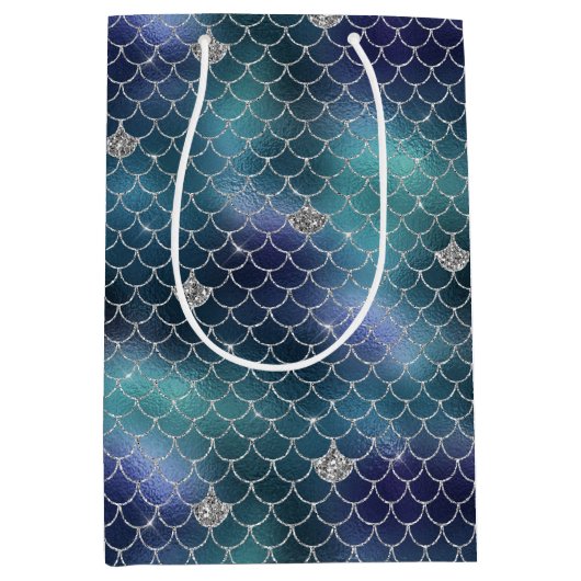 Silver Aqua Blue Mermaid Mittlere Geschenktüte (Vorderseite)