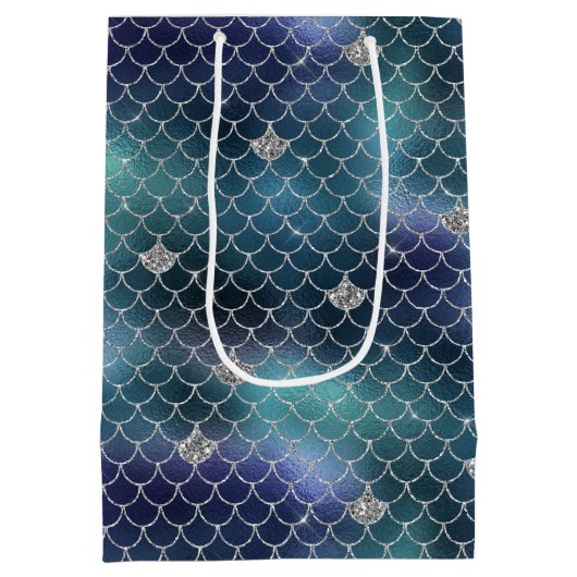 Silver Aqua Blue Mermaid Mittlere Geschenktüte (Rückseite)