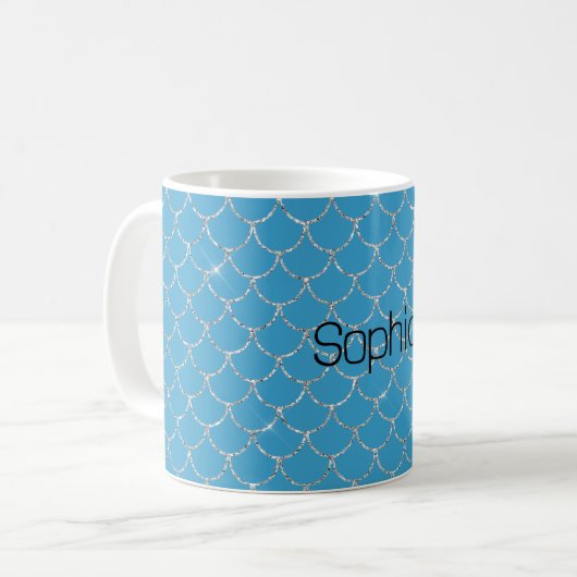 Silver Aqua Blue Mermaid Name Kaffeetasse (Vorderseite Links)